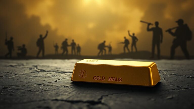 Gold bar with geopolitical tension background.