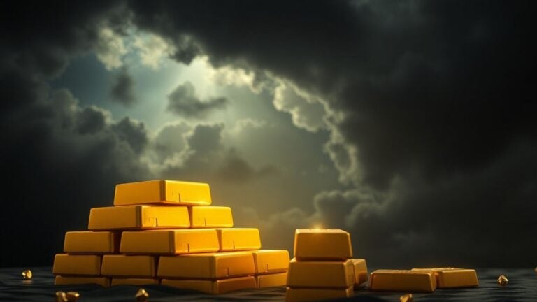 Shiny gold bars with a stormy dark background