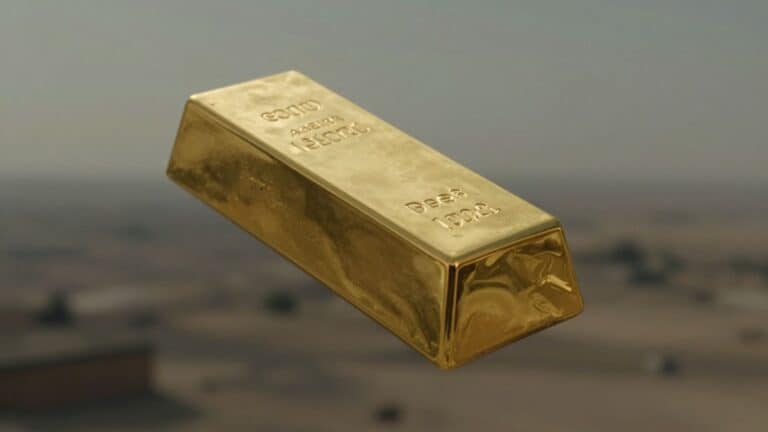 Gold bar with a downward shadow, Middle Eastern landscape background.