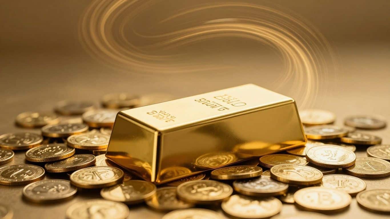 Gold bar and coins with golden light