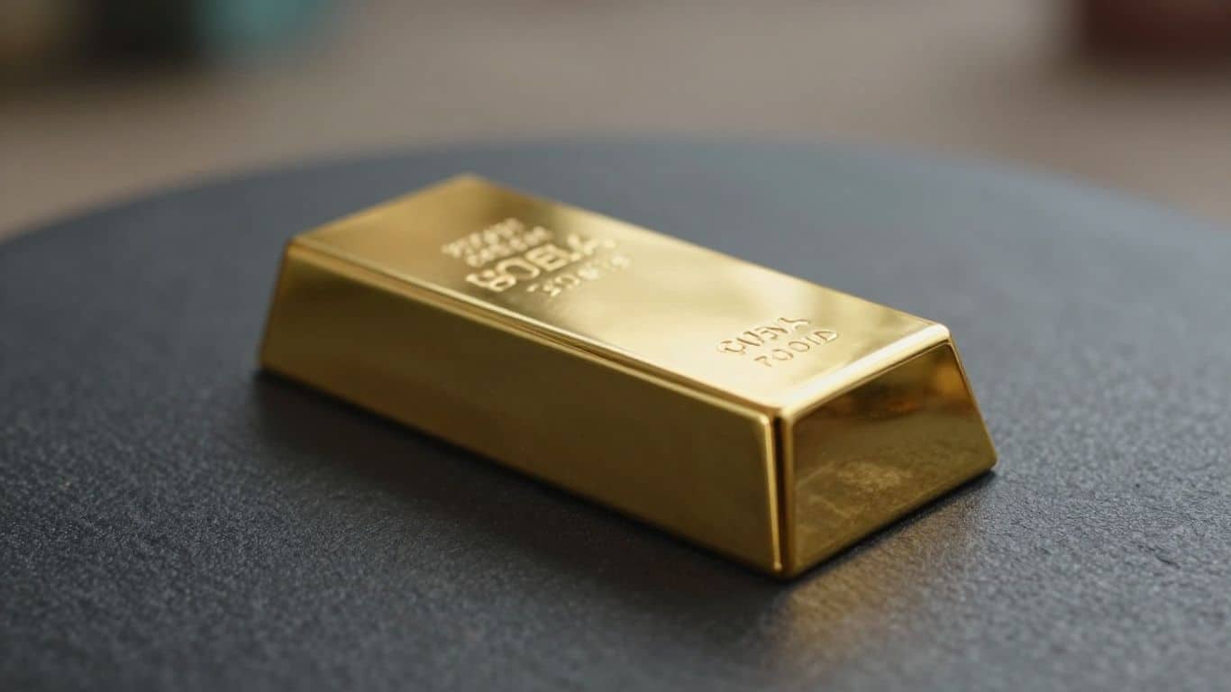 Gold bar with downward tilt, dark background.