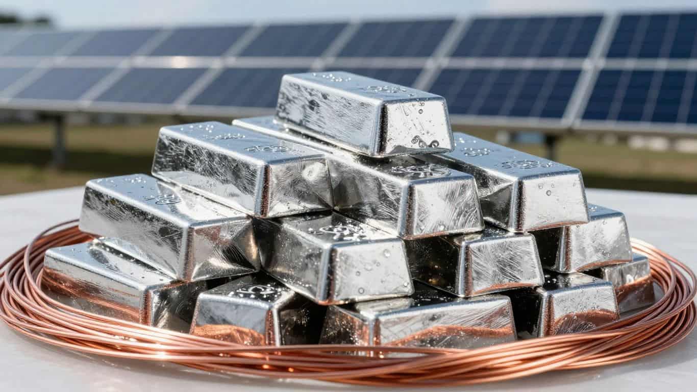 Silver and copper materials for solar panels.
