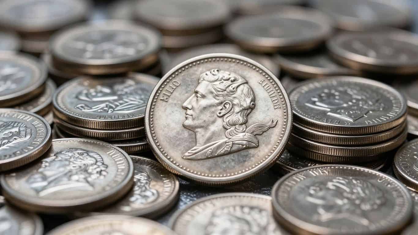 Silver bars and coin in a vault.