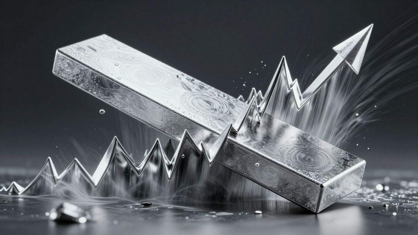 Silver bar fluctuating wildly amidst market volatility.
